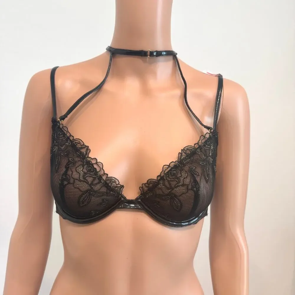 Victoria's Secret Very Sexy 32D strappy low cut demi choker bra BC3 3216